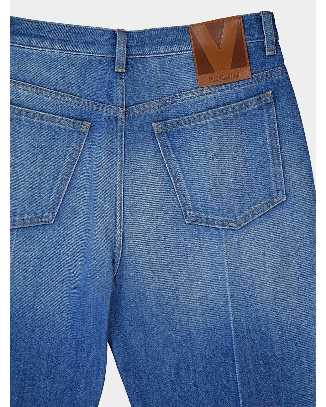 Valentino Blue Logo Patch Straight-Leg Jeans