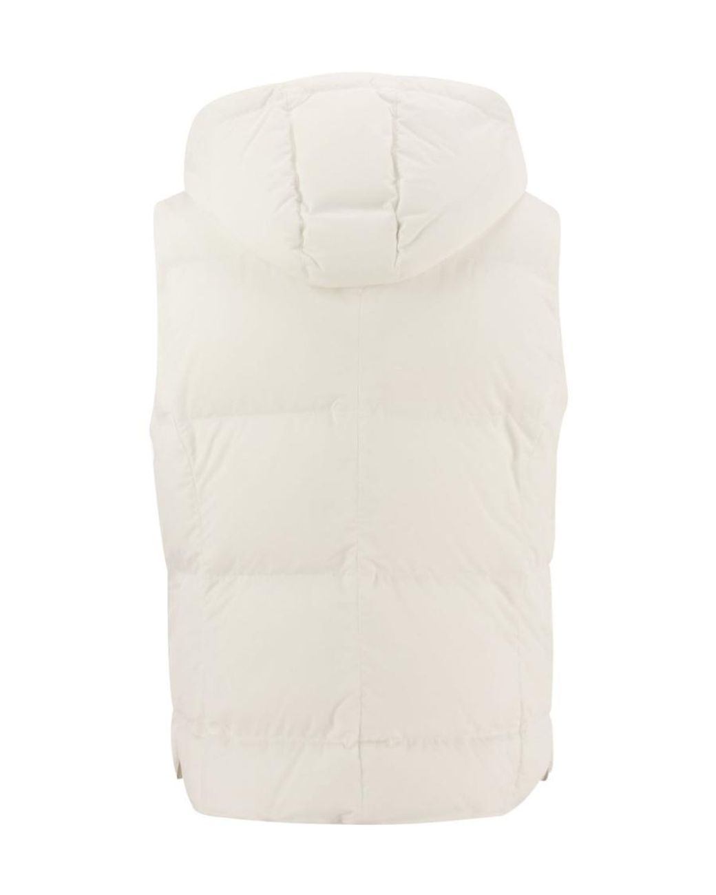 Brunello Cucinelli White Button-Up Hooded Vest for men