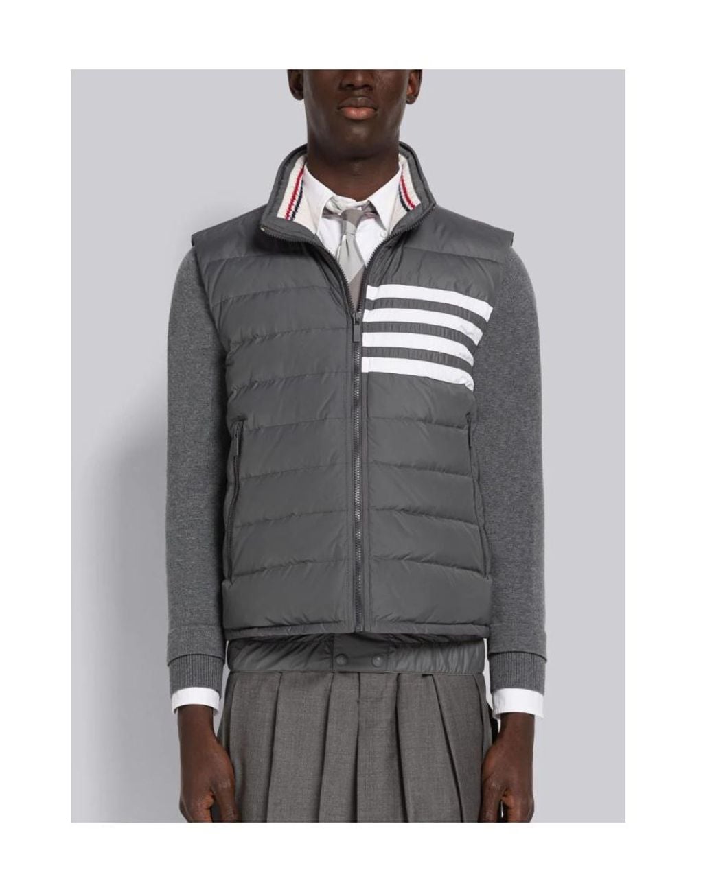 Thom Browne Gray Twill Down-Filled 4-Bar Ski Vest for men