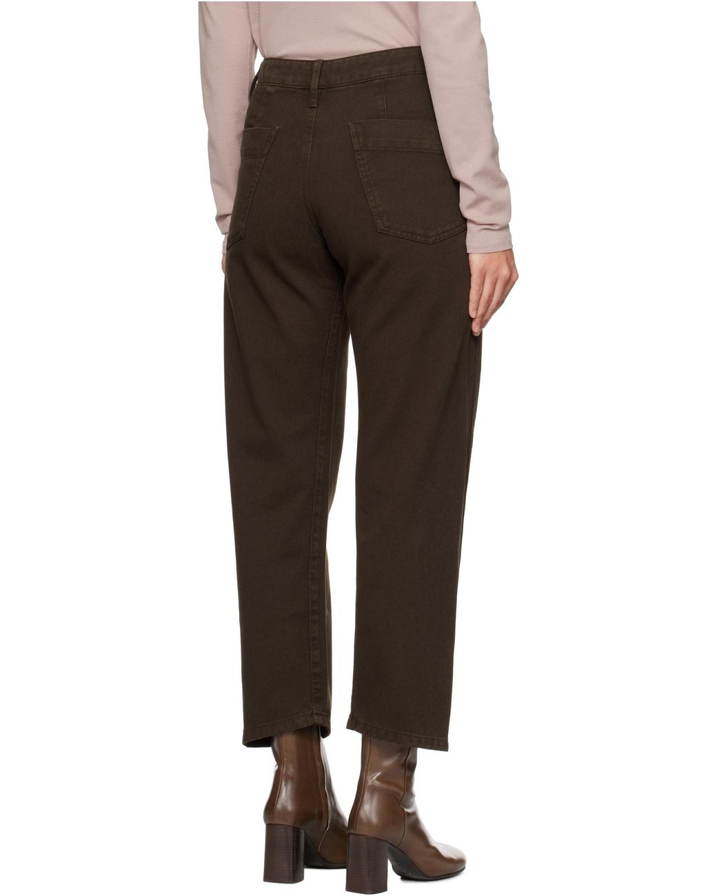 Lemaire Brown High-Waisted Cropped Leg Trousers