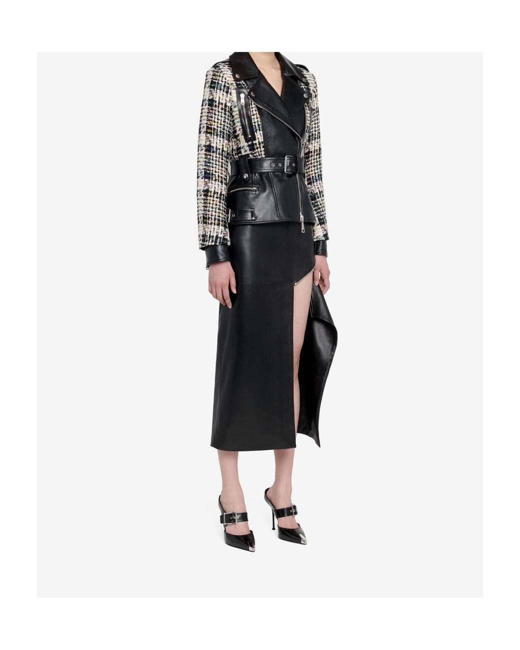 McQueen Black Belted Side-Slit Midi Skirt