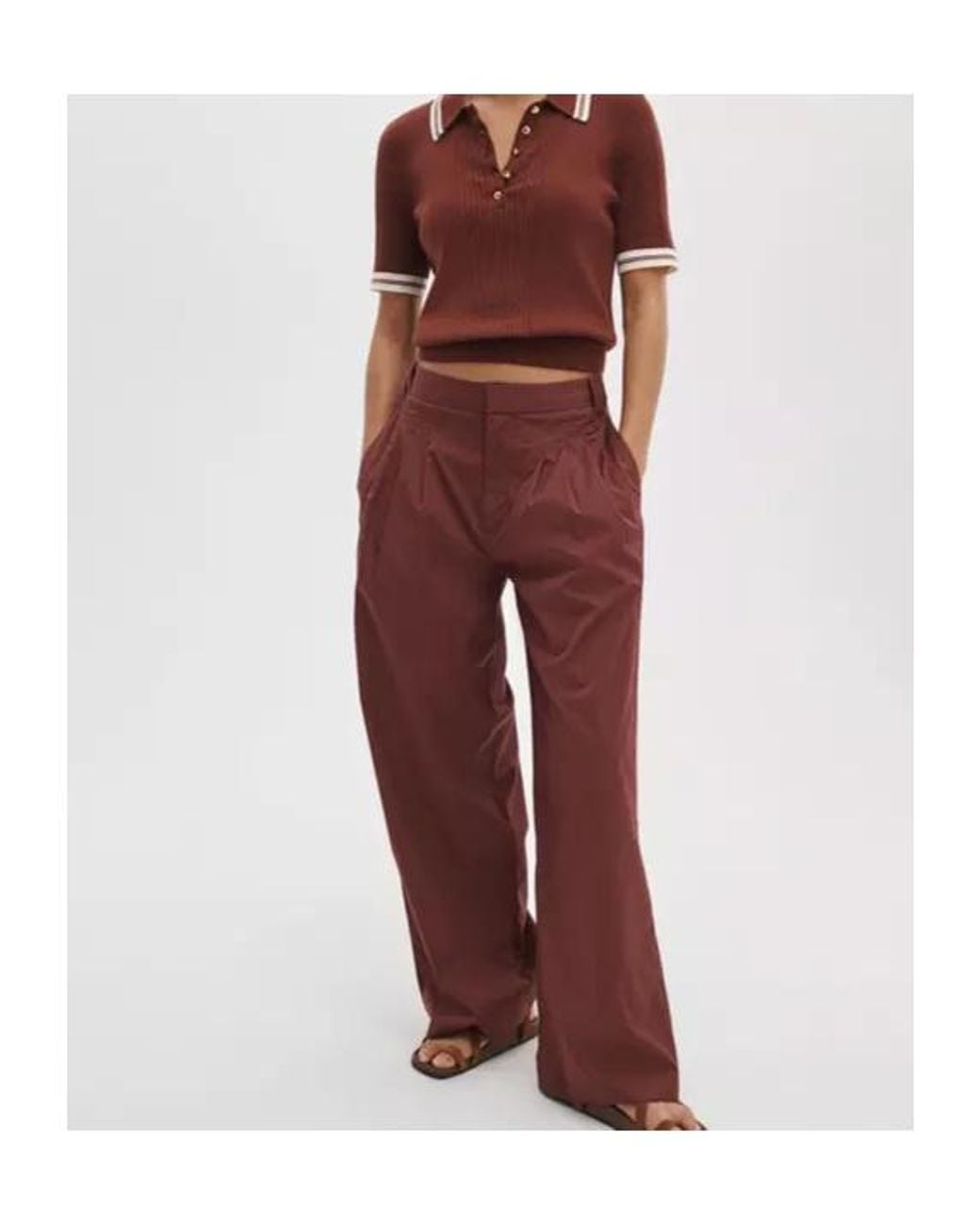 Rag & Bone Red Pleated Wide-Leg Pants