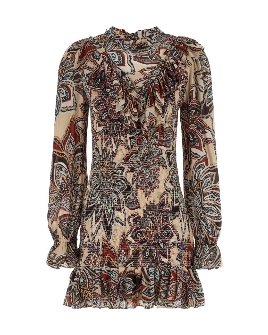 Farm Rio Brown Ruffled Floral Mini Dress
