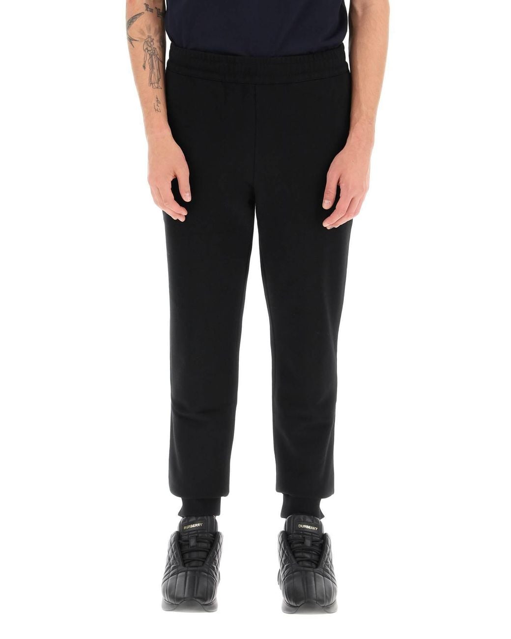 Burberry Black Equestrian Knight Patch Jogging Pants for men