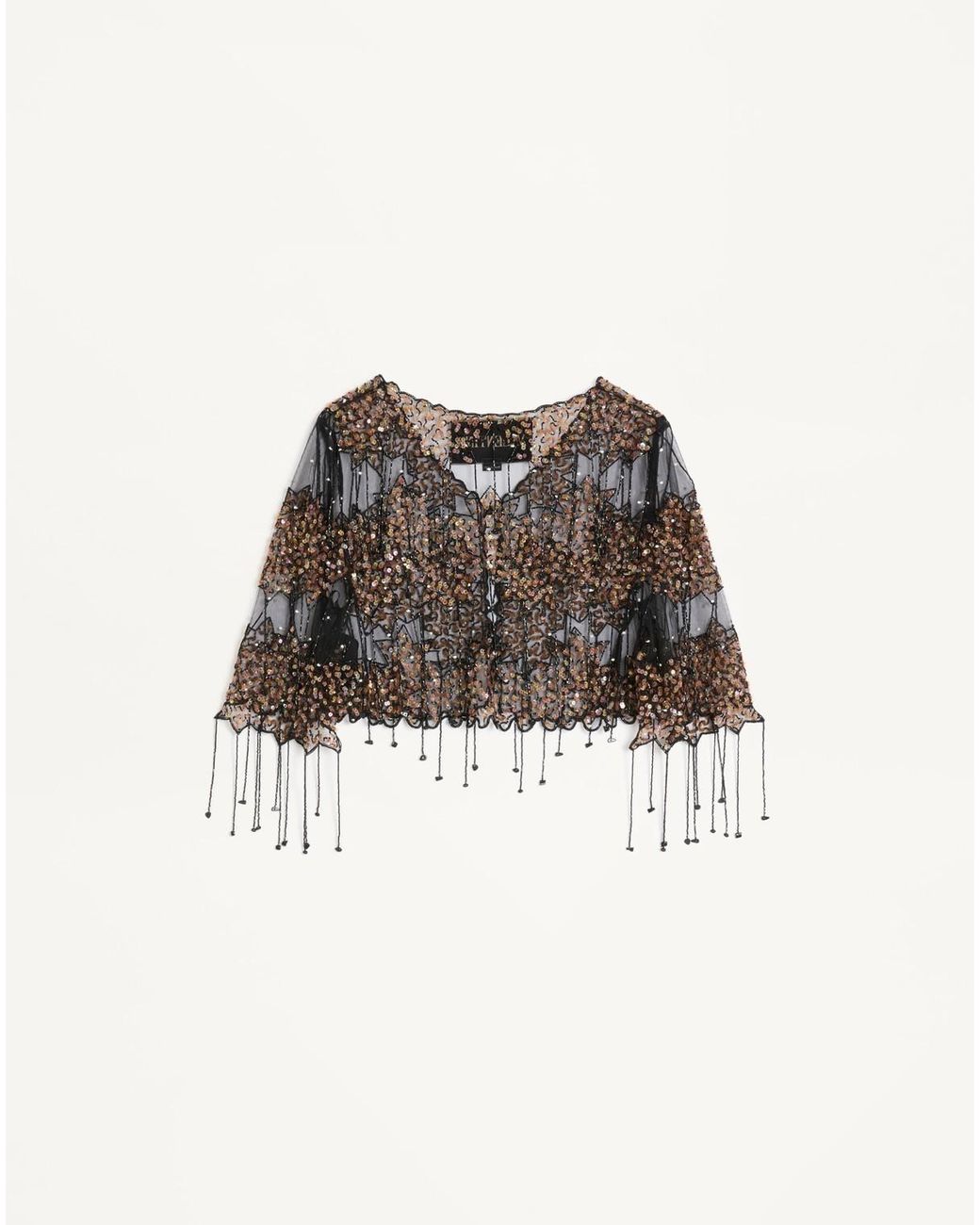Valentino Brown Embroidered Fringe Detail Casual Jacket