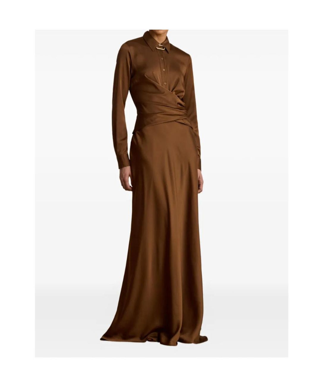 Ralph Lauren Brown Ruffled Button-Front Maxi Gown