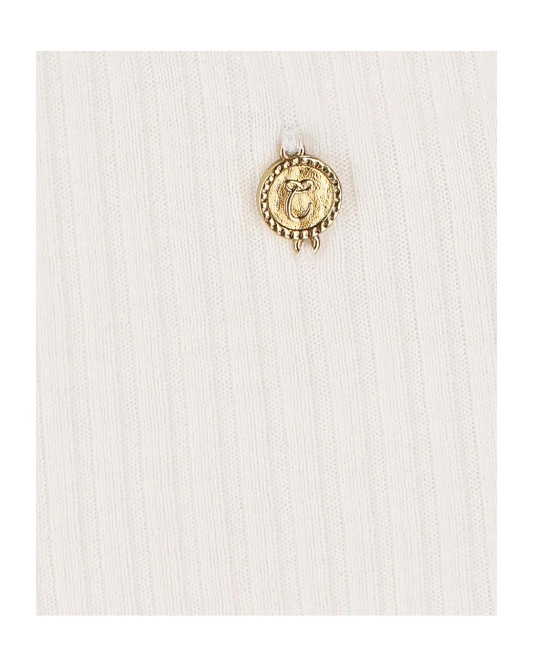 Chloé White Chloé Scoop-Neck Fitted Knit Cardigan