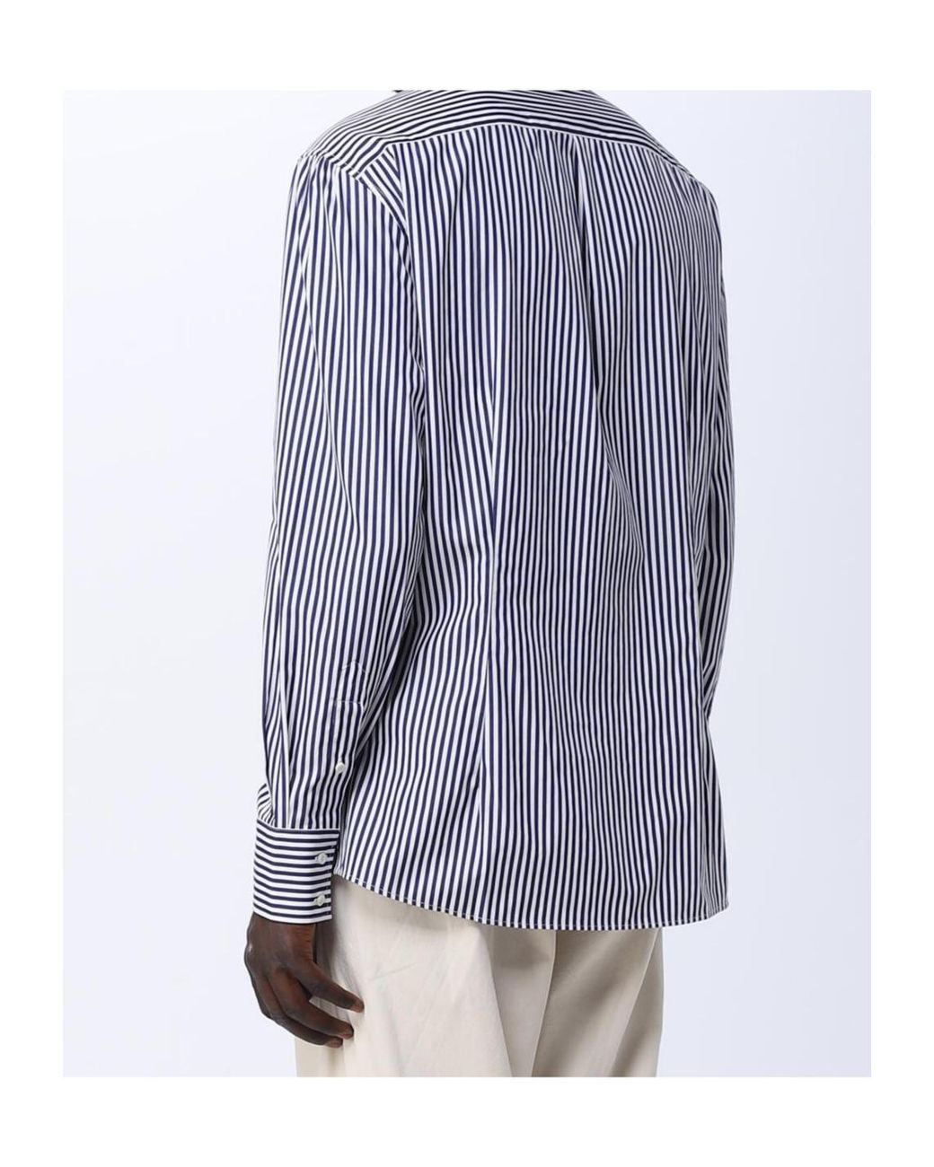 Brunello Cucinelli Blue Candy-Stripe Long-Sleeve Shirt for men