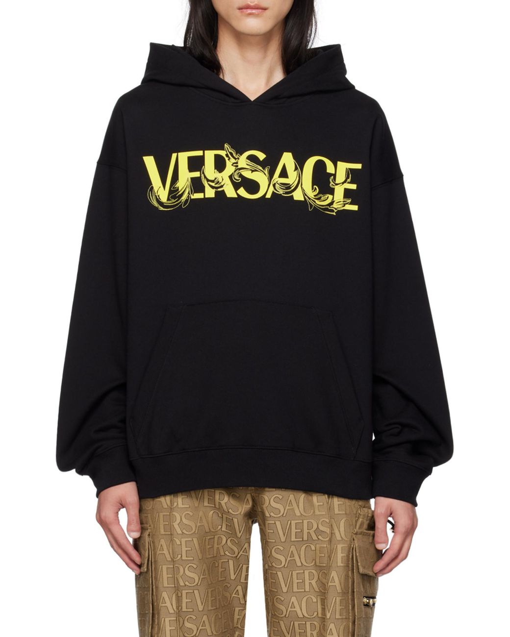 Versace Black Logo-Printed Hoodie for men