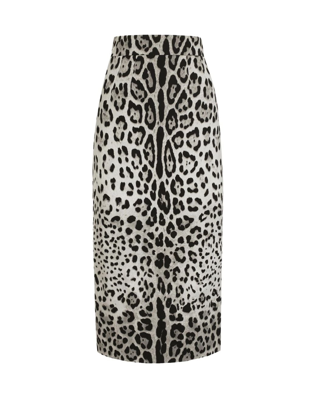 Dolce & Gabbana White Charmeuse Calf-Length Pencil Skirt With Leopard