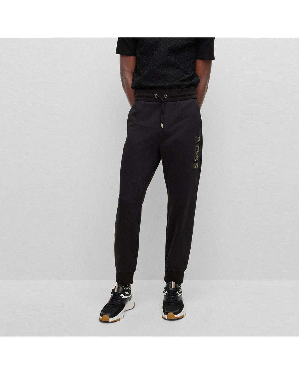 Boss Black Elastic Drawstring Jogger Pants for men