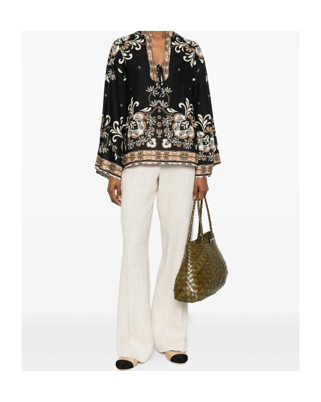 Twinset Black Floral-Print Tie-Fastening Blouse