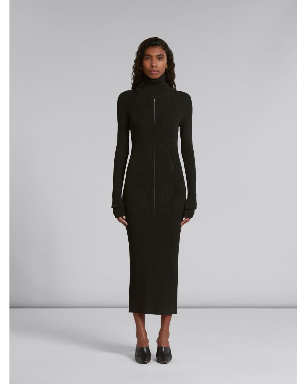 Marni Black Turtleneck Ribbed-Knit Long-Sleeved Dress