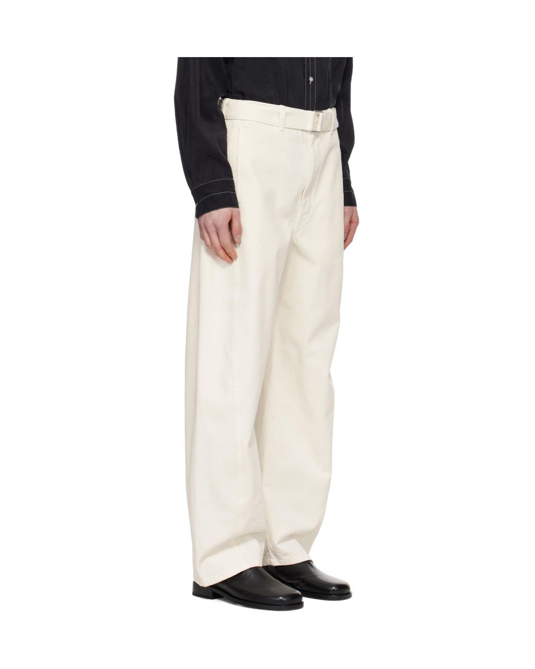 Lemaire White Twisted Belted Straight-Leg Trousers