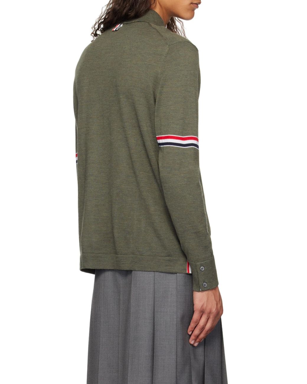 Thom Browne Gray Rwb Stripe Buttoned Cardigan for men