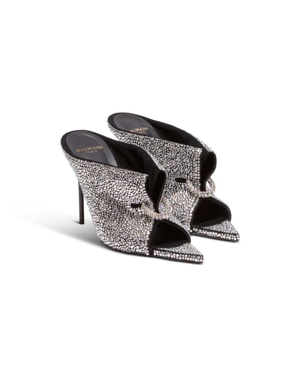 Balmain White Front Piercing Embellished Mules