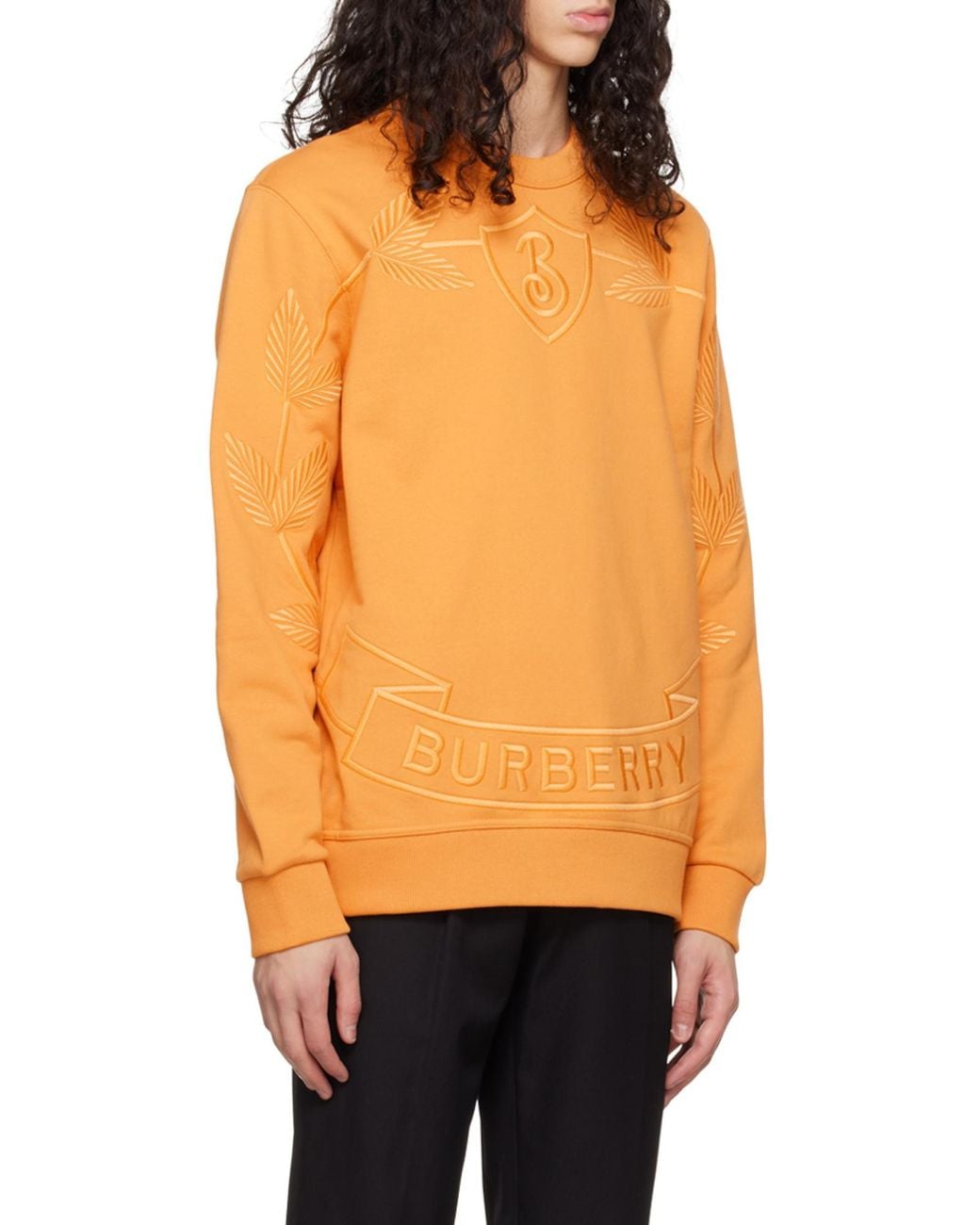 Burberry Orange Embroidered Oak Leaf Crest Cotton Sweatshirt for men