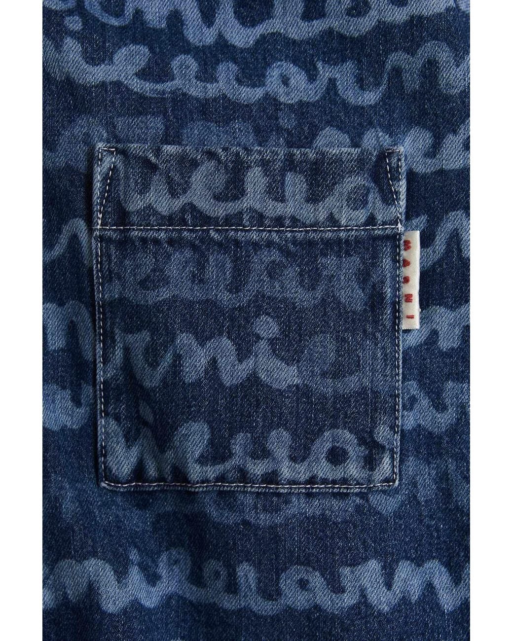 Marni Blue Logo Printed Buttoned Denim Shirt for men