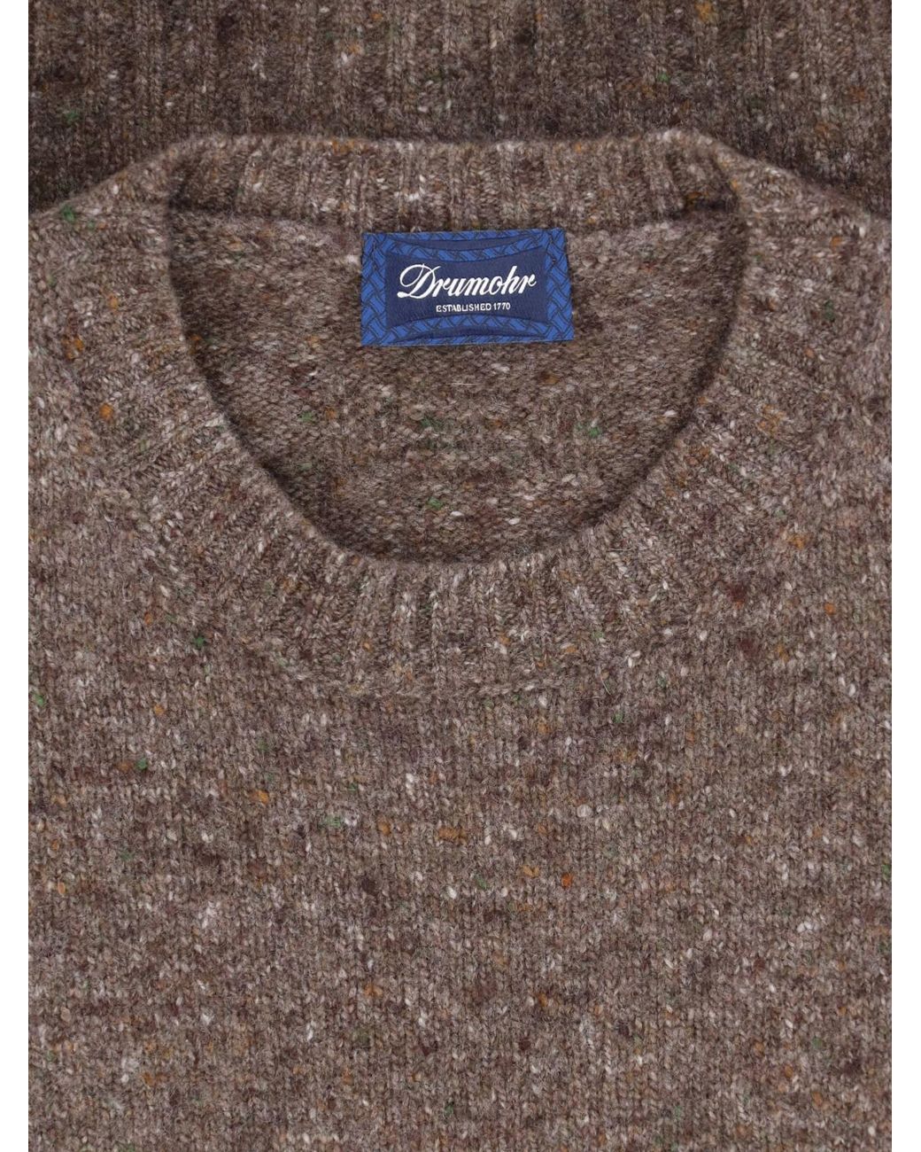 Drumohr Brown Flecked Crew-Neck Knitted Sweater for men