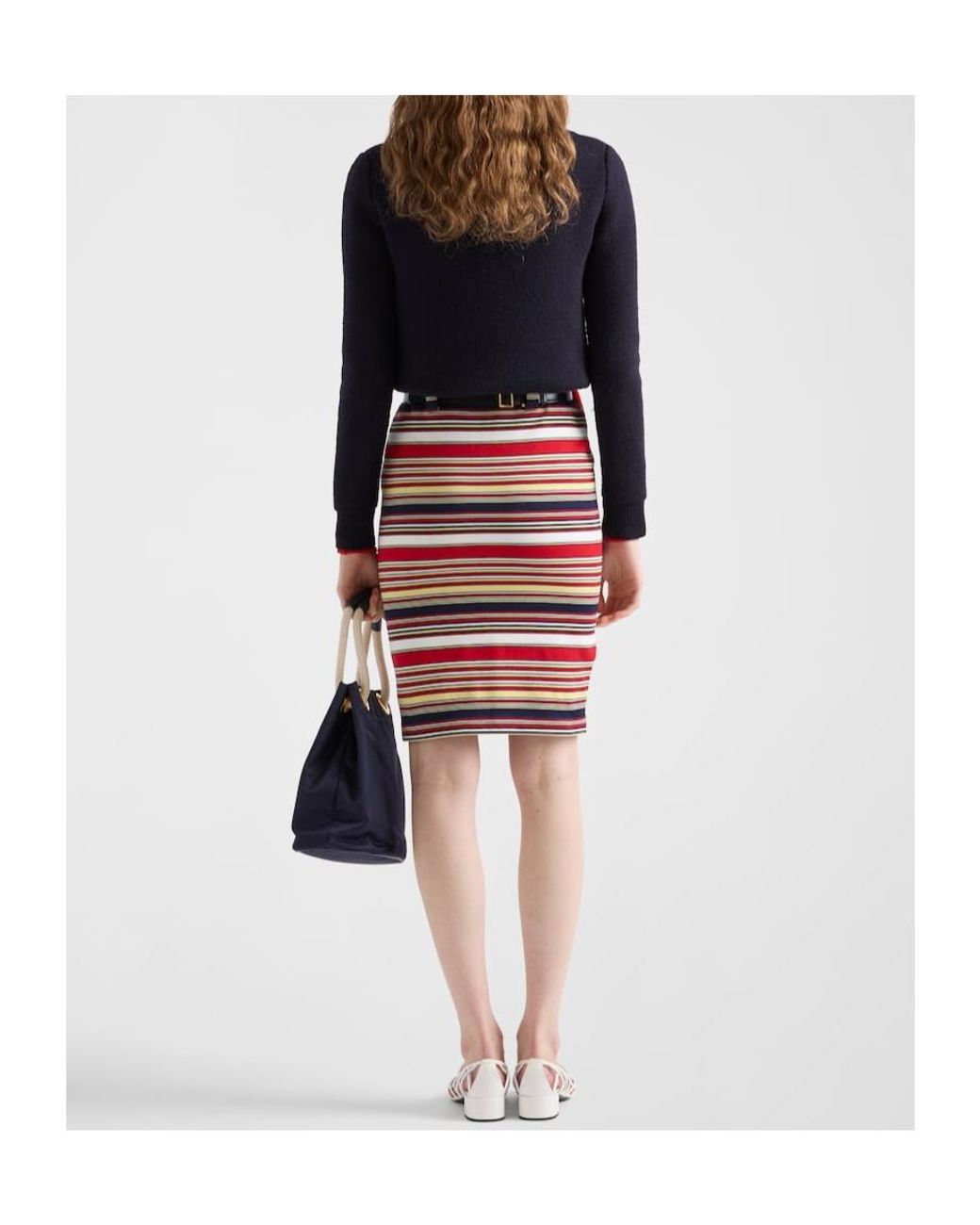 Prada Red Striped Pencil Skirt