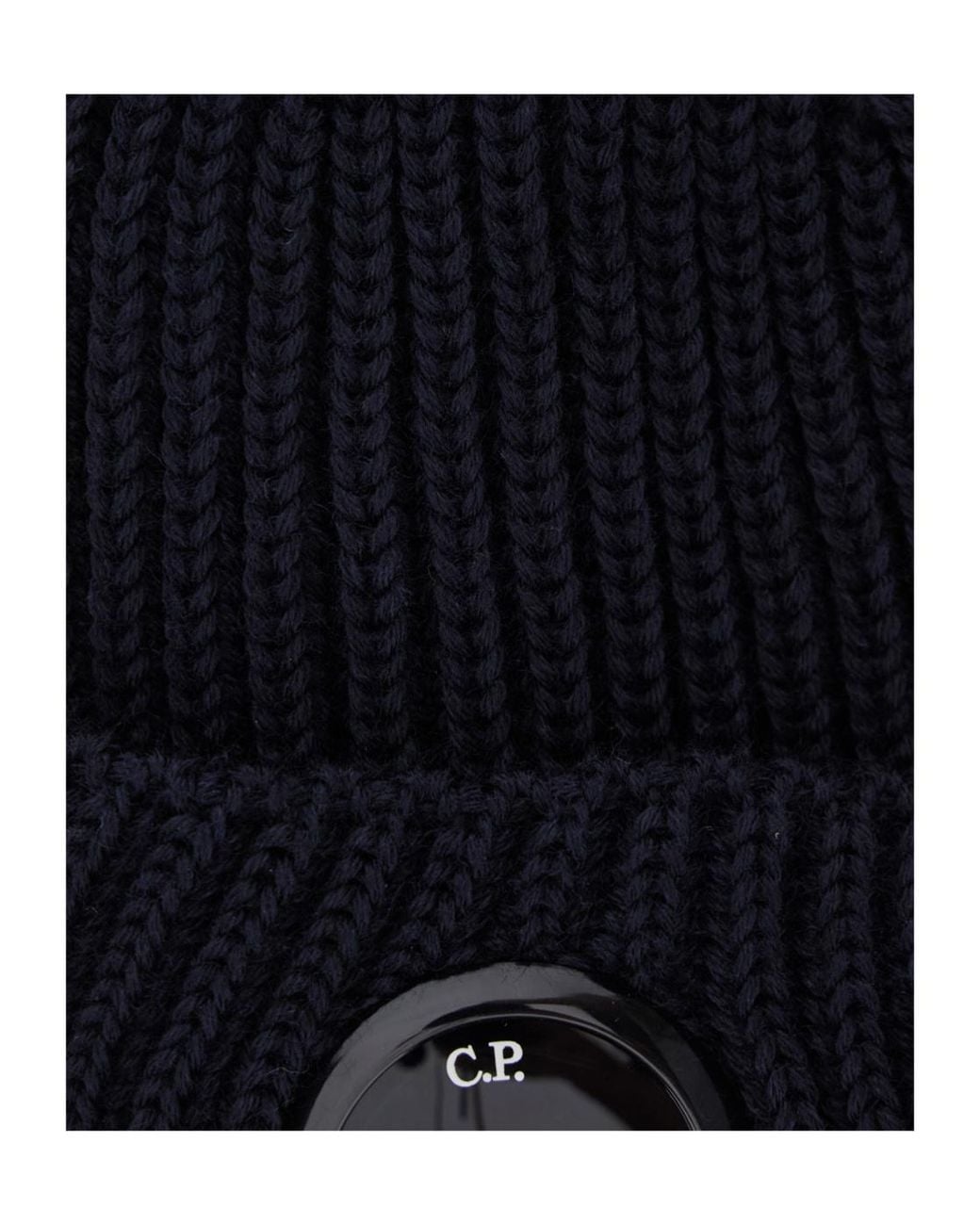 C P Company Blue Logo Plaque Knit Beanie for men