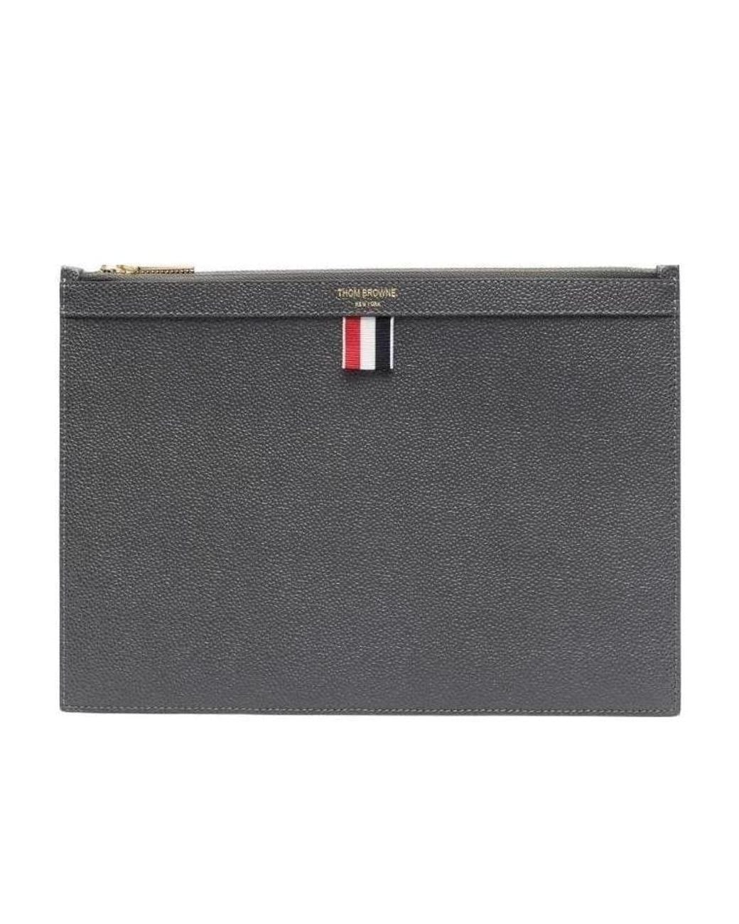 Thom Browne Black Pebbled Tablet Clutch Bag for men