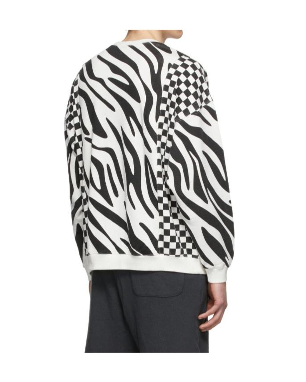 R13 White Tiger Stripe Checkerboard Pattern Sweatshirt
