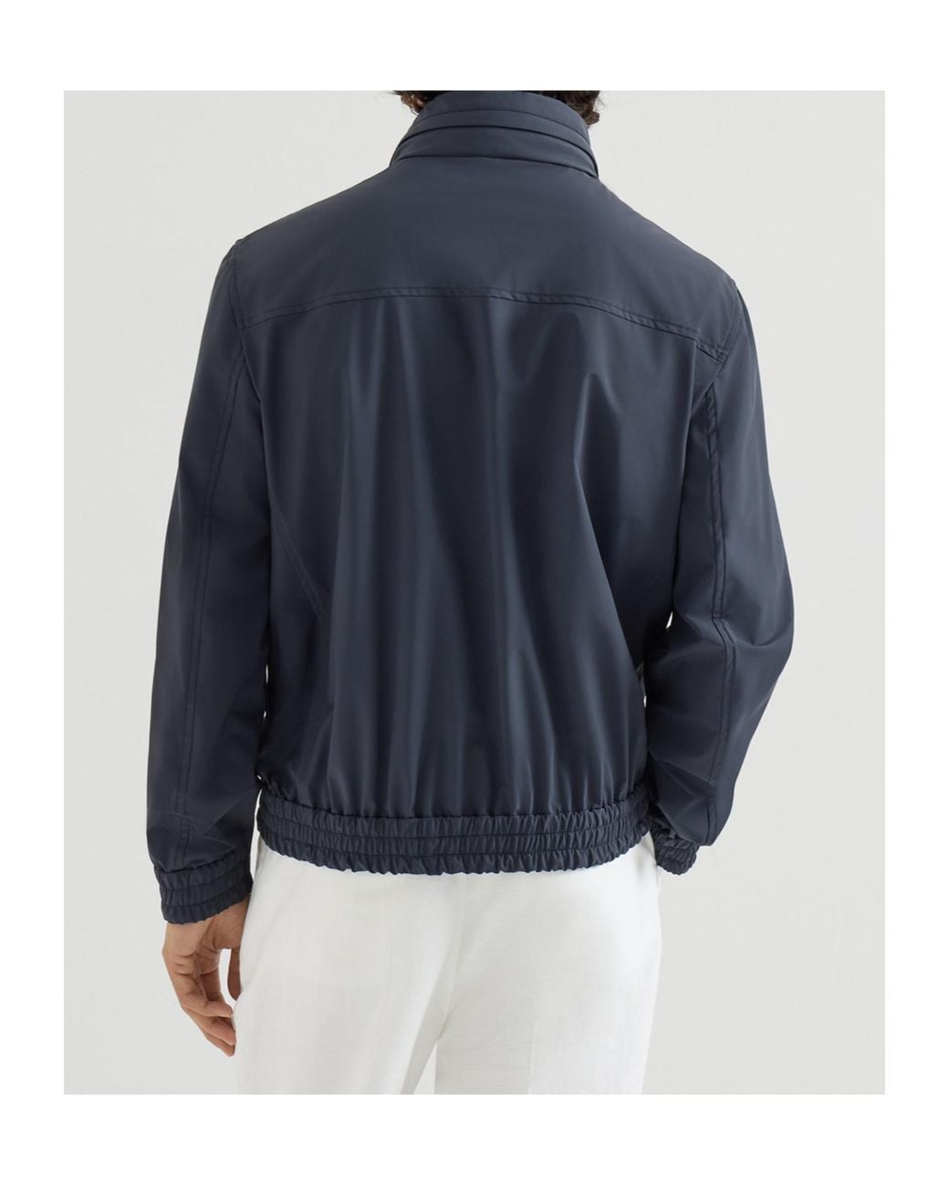 Brunello Cucinelli Blue Elasticated Hem Zipped Bomber Jacket for men
