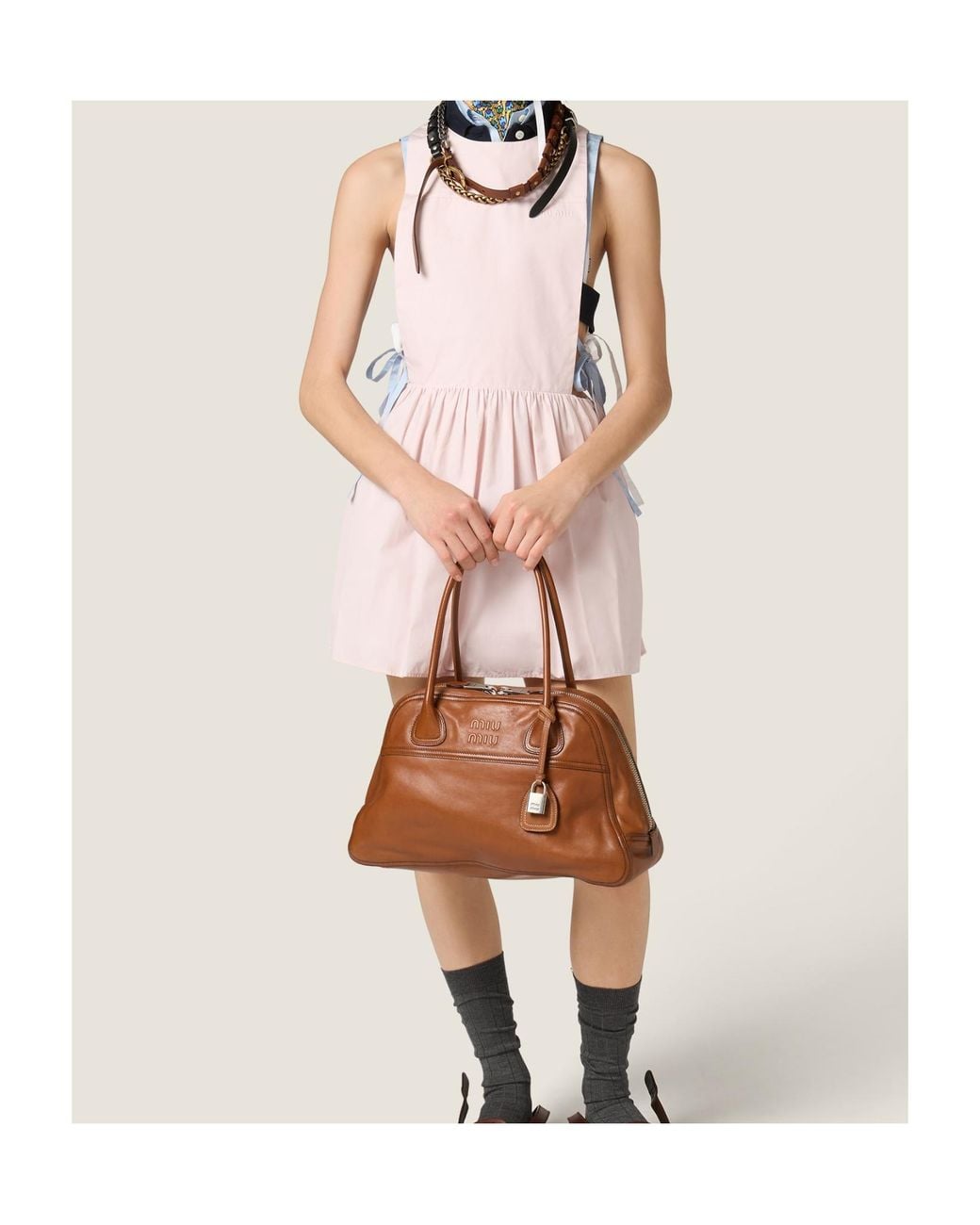 Miu Miu Pink Cotton Poplin Pinafore Mini Dress