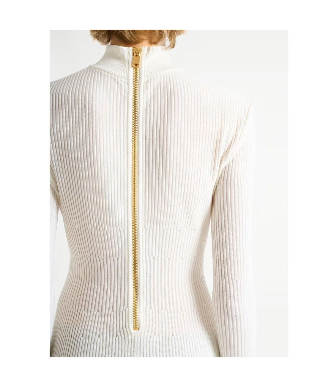 Balmain White Rib-Knit Maxi Dress