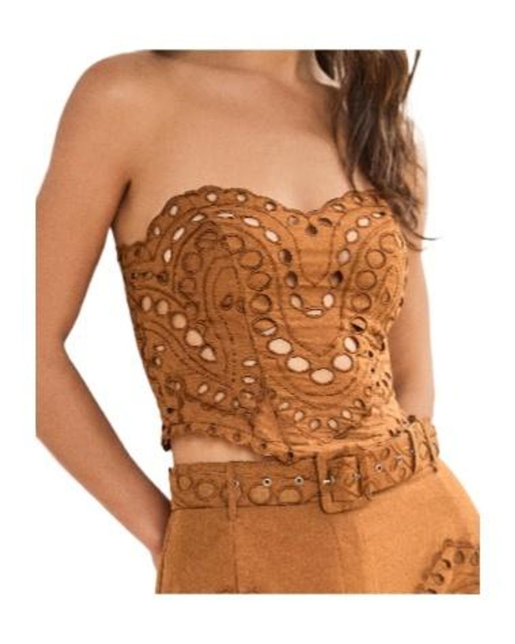 Charo Ruiz Brown Kai Embroidered Strapless Top