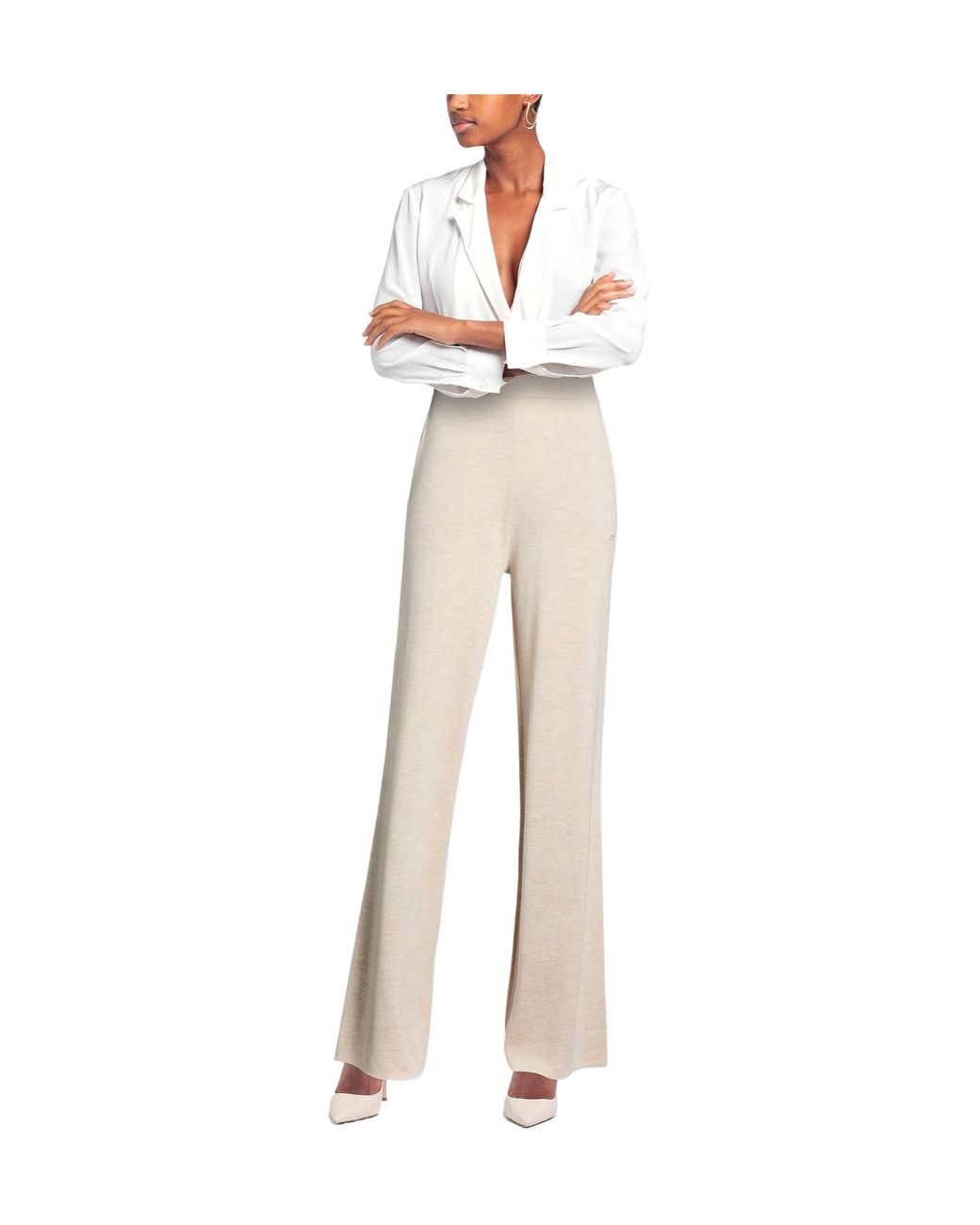 Max Mara White Minimalist Solid-Color Wool Wide-Leg Pants