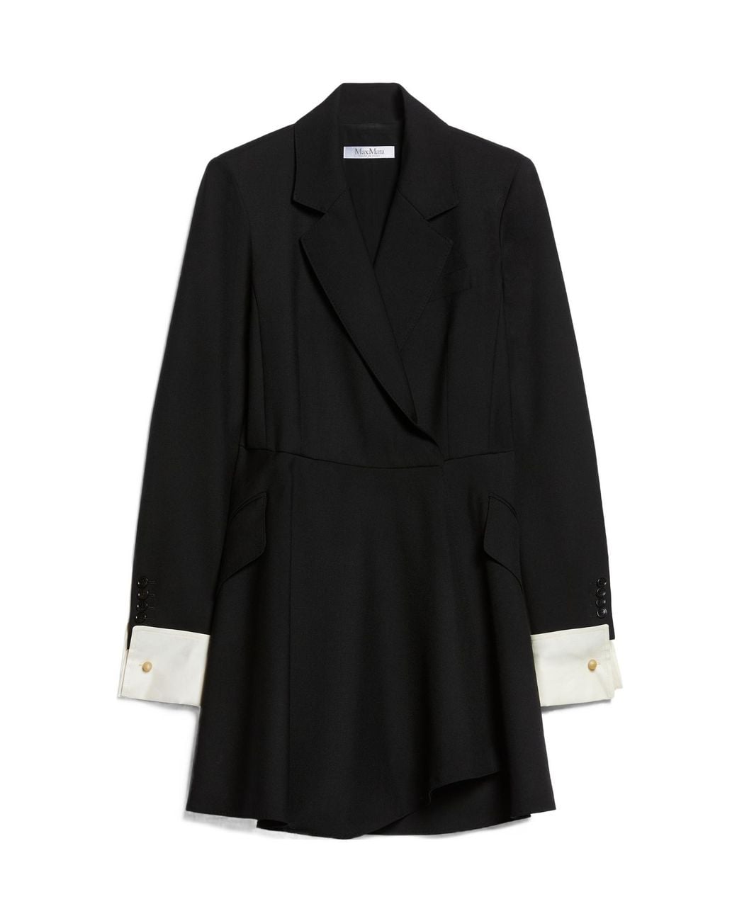 Max Mara Black Pleated Long-Sleeved Blazer Dress