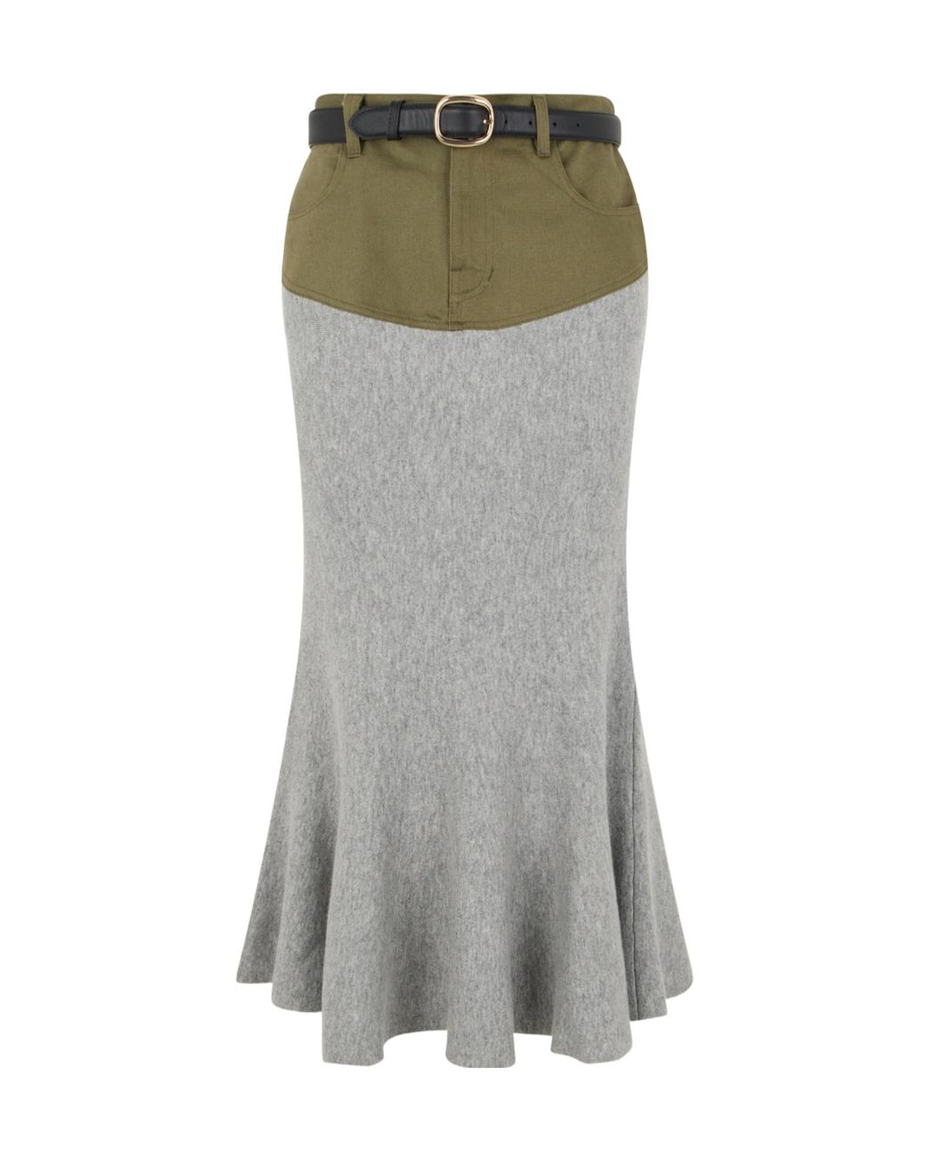 Self-Portrait Gray Contrast Panel Knitted Skirt