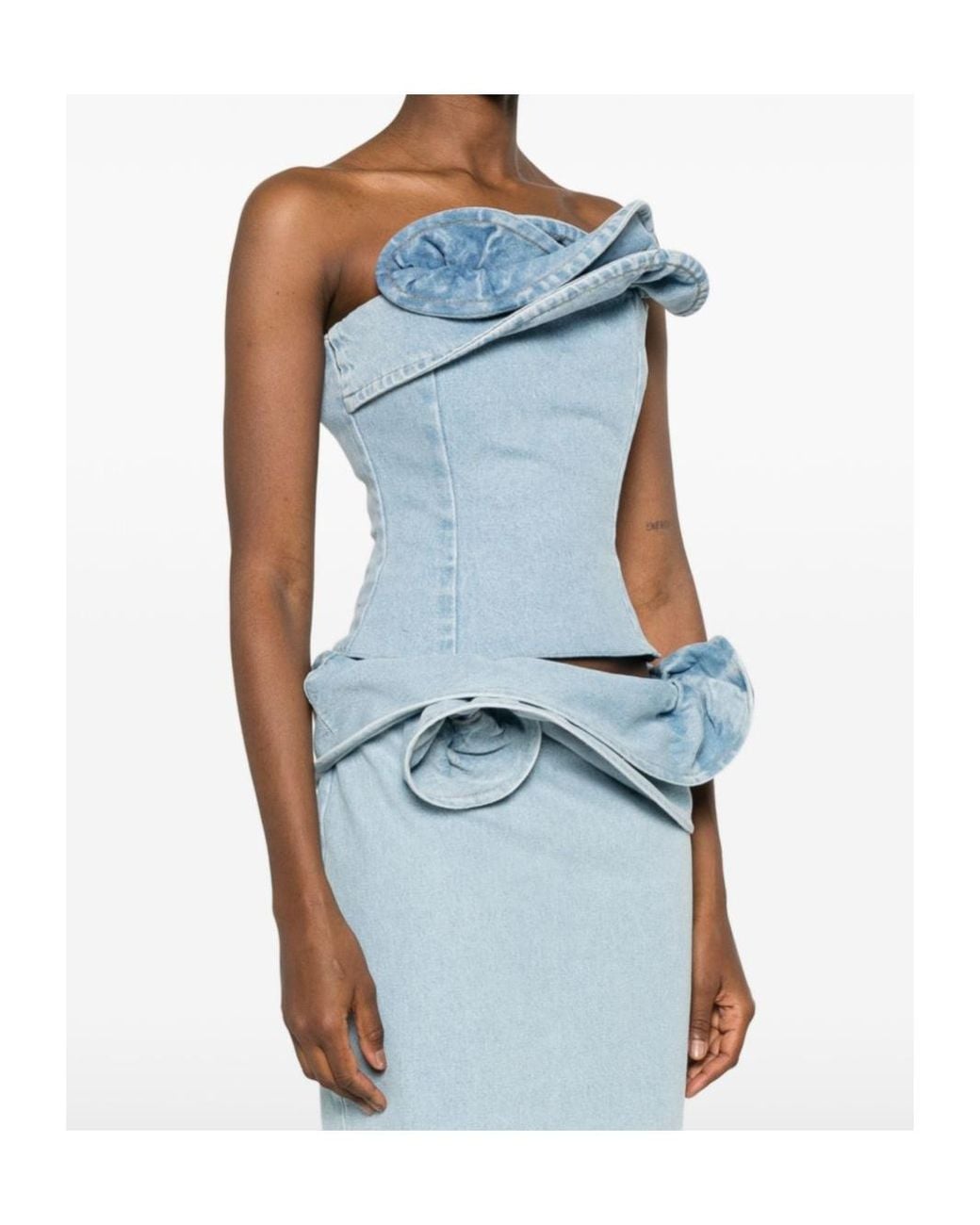 Magda Butrym Blue Ruffled Corset Top