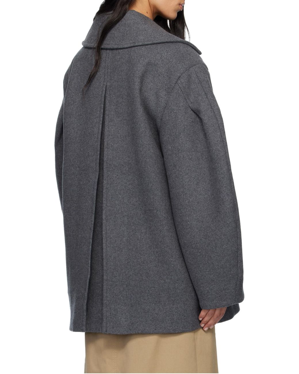 Ganni Gray Oversized Midi Peacoat