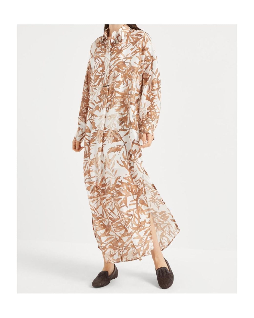 Brunello Cucinelli Natural Herbarium-Print Shirt Dress