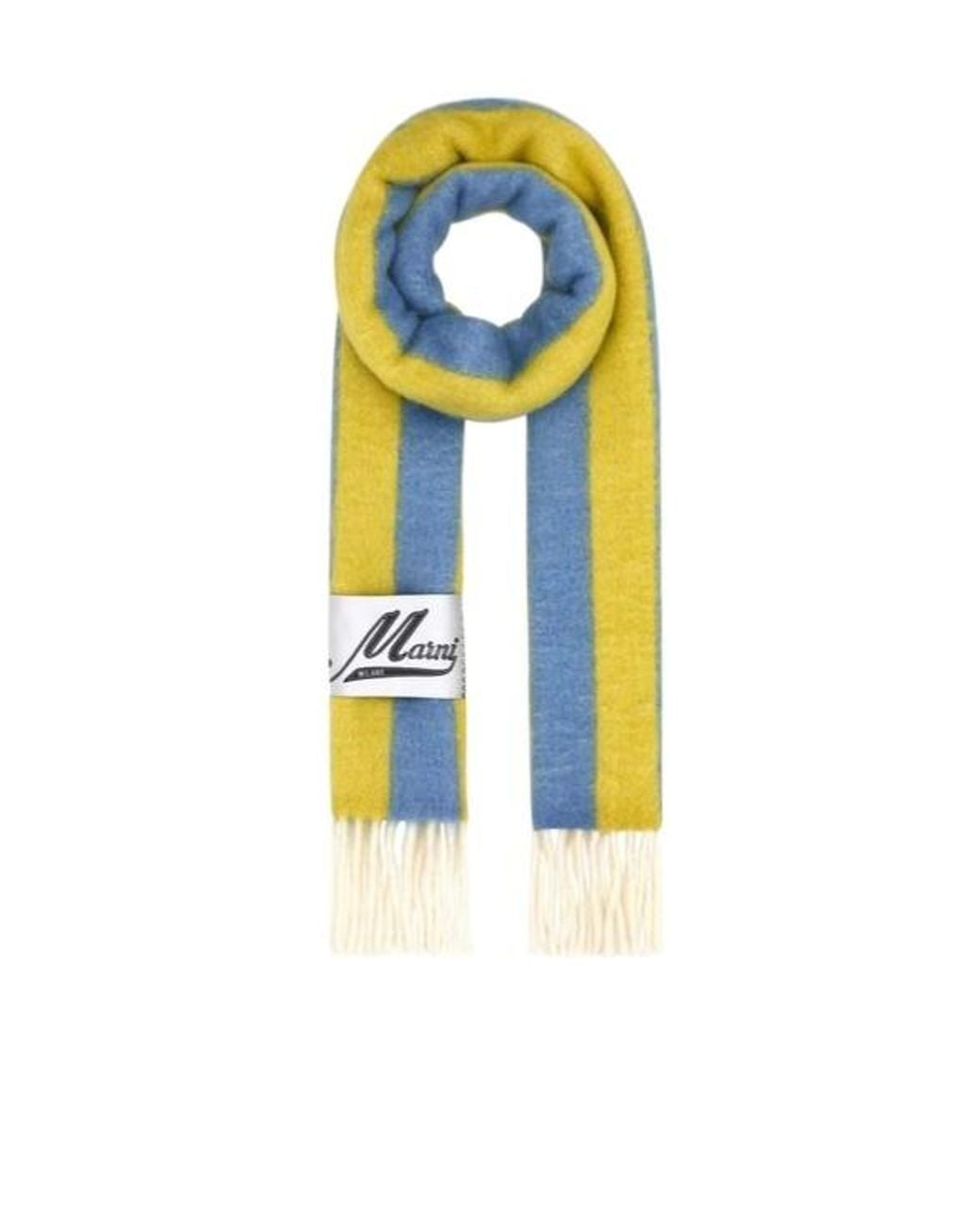 Marni Blue Logo Patch Fringed Scarf