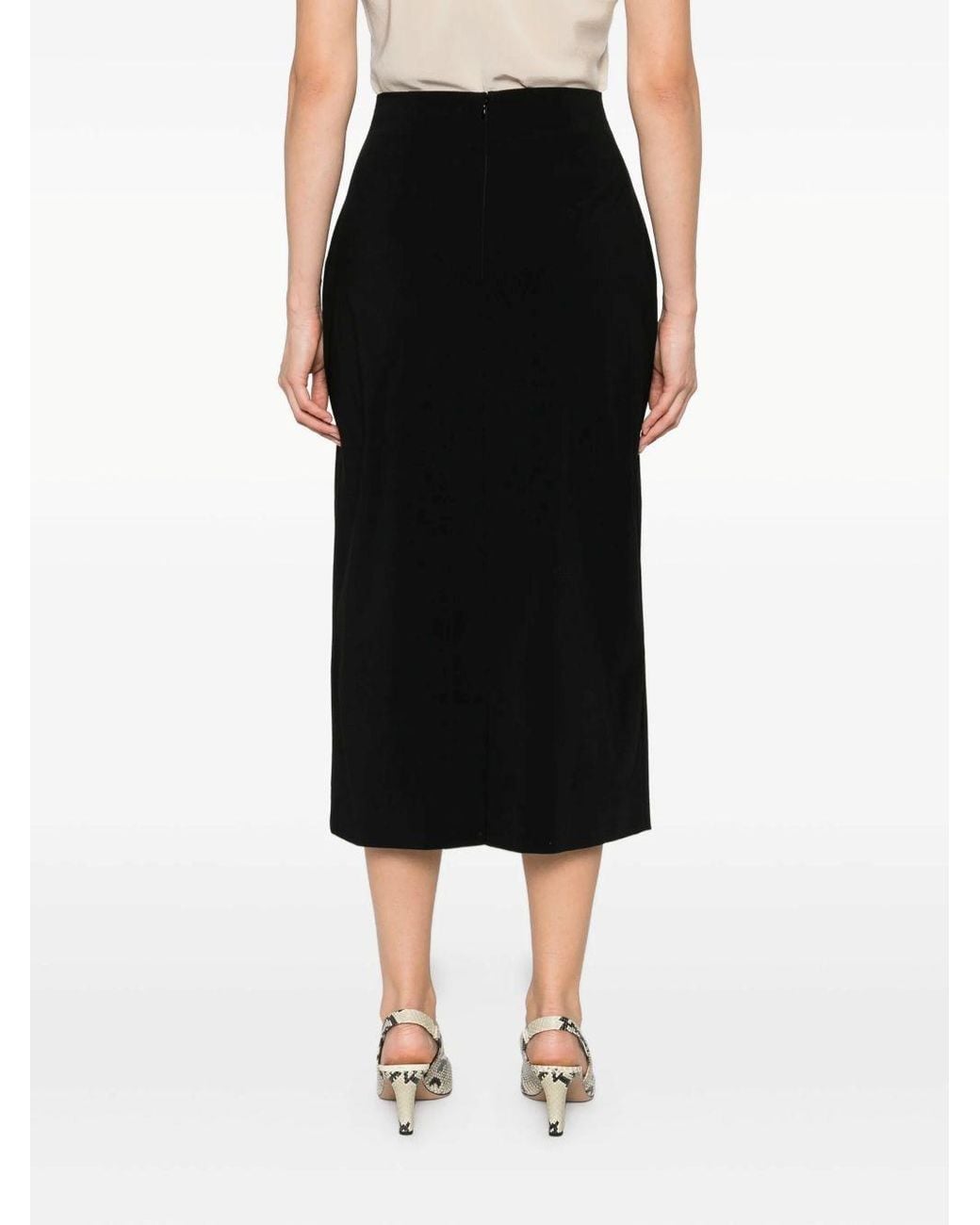 Alberta Ferretti Black Pencil Wool-Blend Skirt