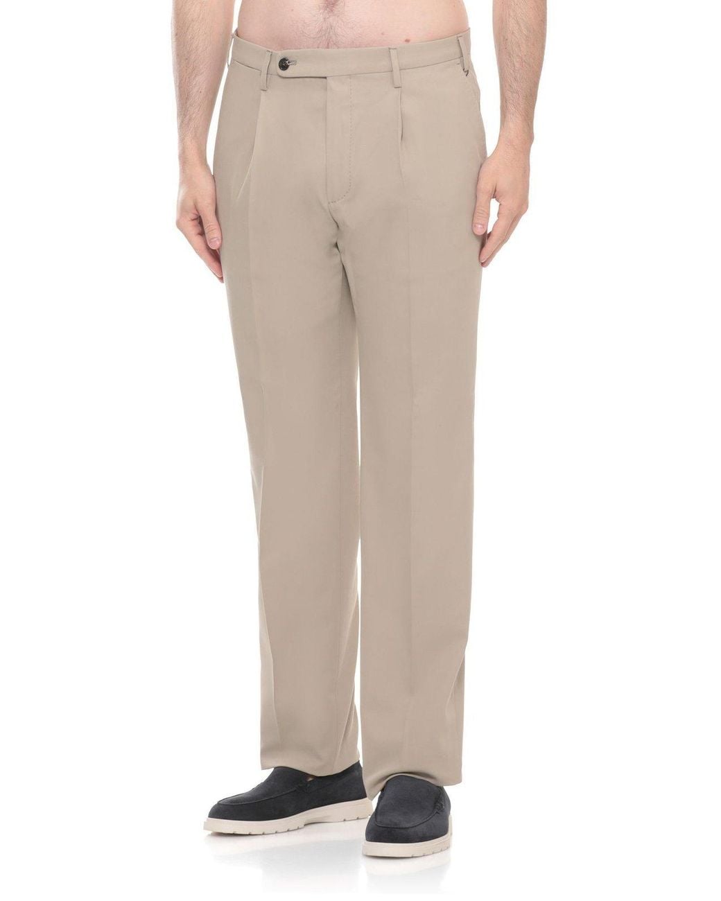 Incotex Natural Pleated Cotton Pants for men