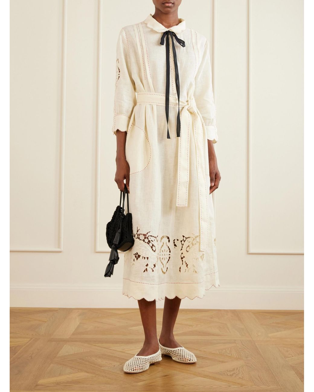 Vita Kin White Belted Linen Midi Dress