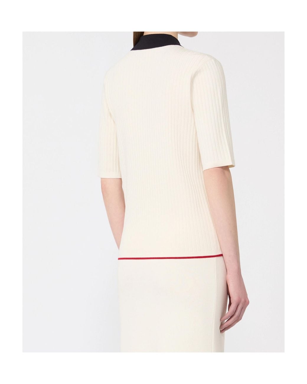 Max Mara White Button Ribbed Polo Top