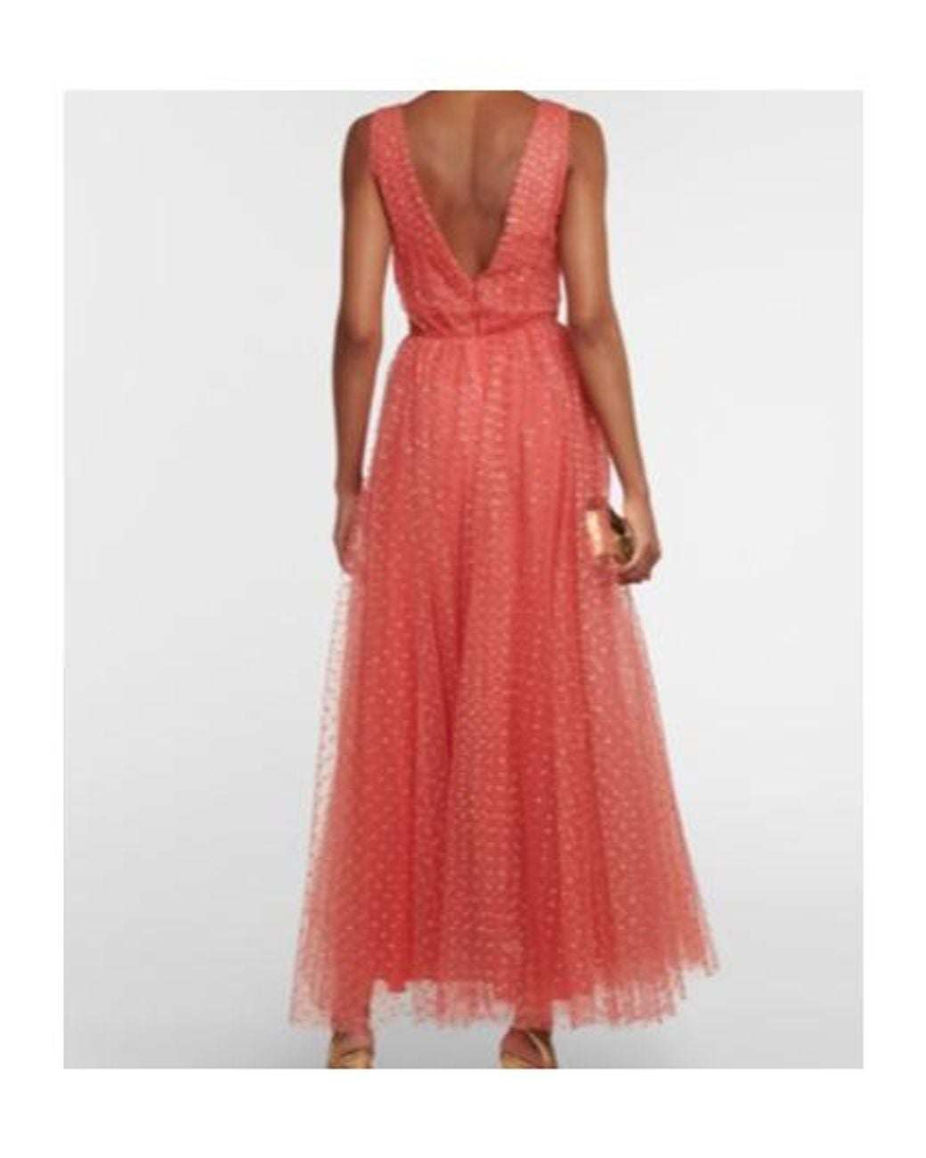 Monique Lhuillier Red Embellished Tulle Maxi Gown