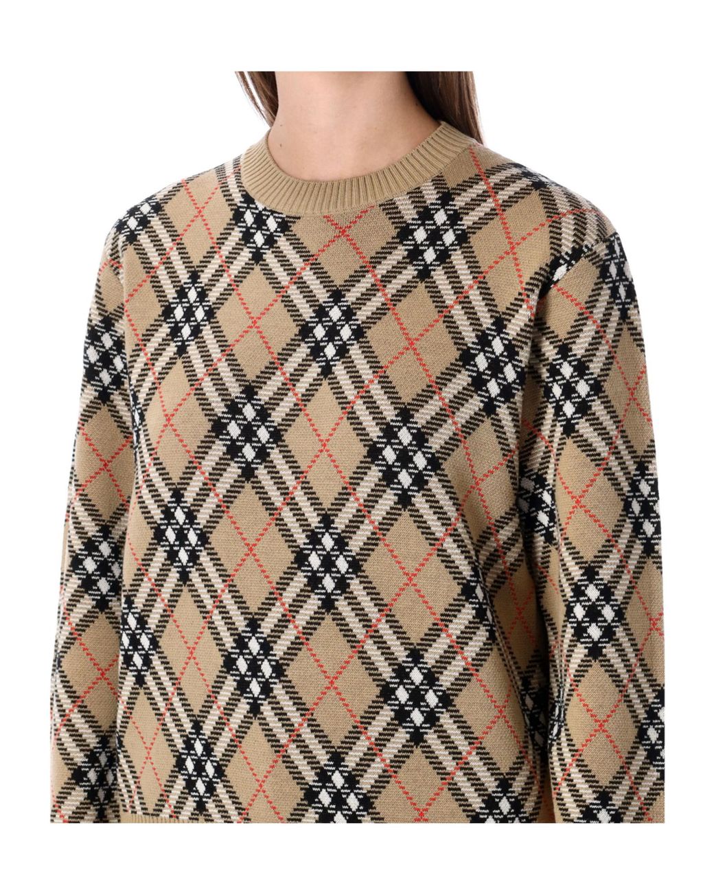 Burberry Gray Crewneck Checked Knitted Jumper