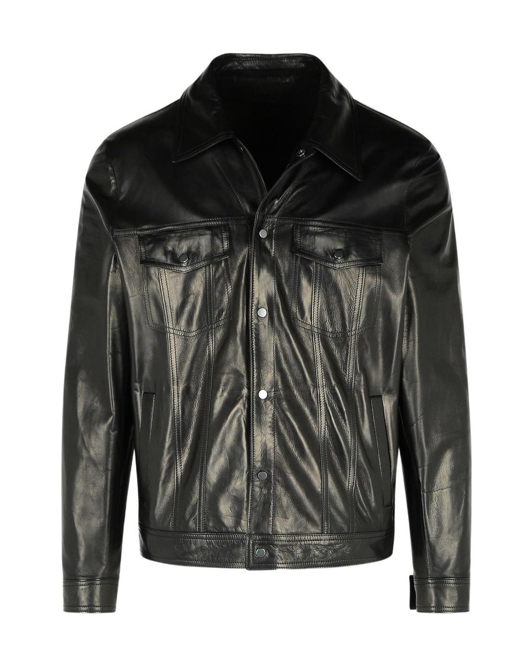 Salvatore Santoro Black Press Stud Leather Shirt Jacket for men