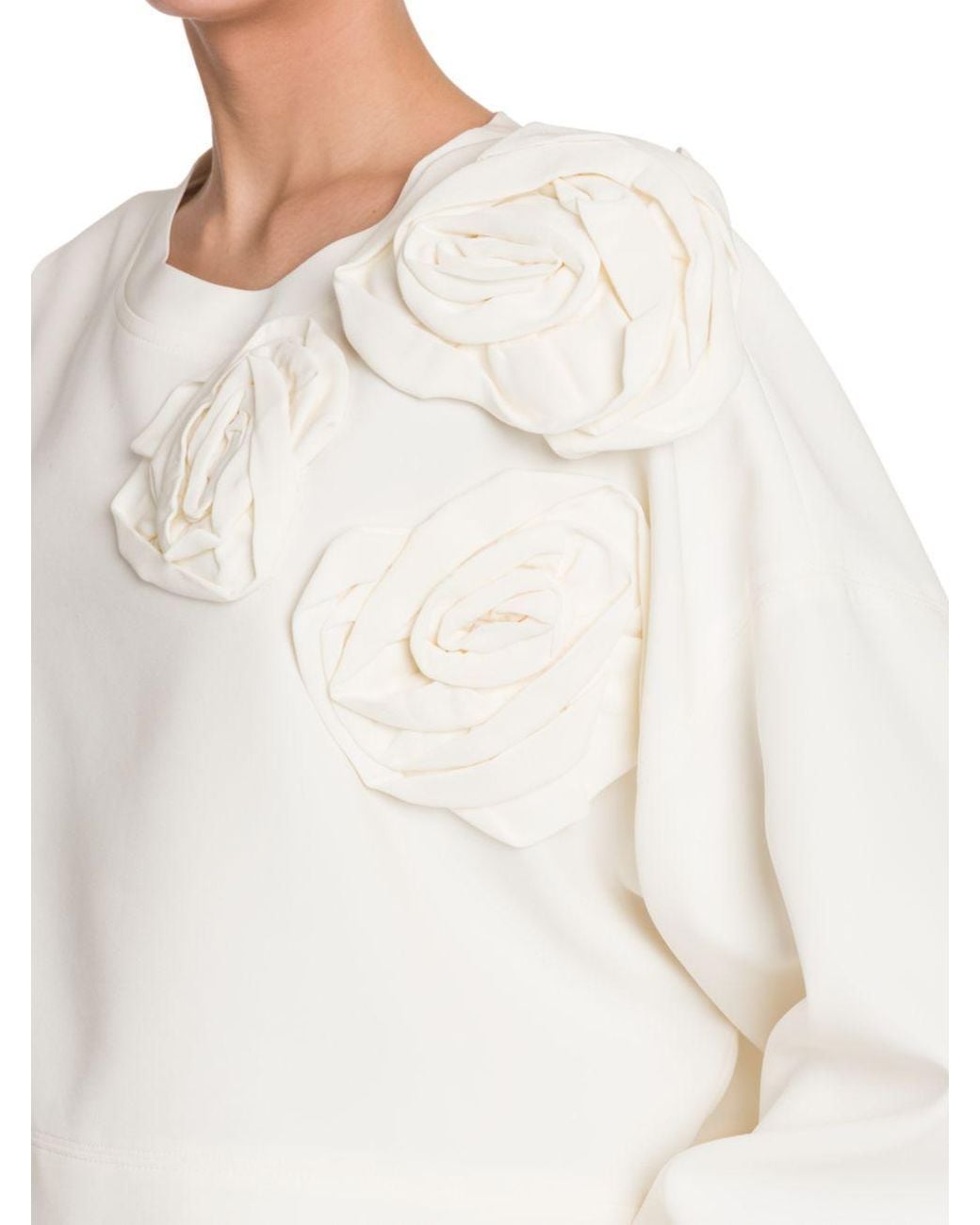Valentino White Floral-Appliqué Long-Sleeve Top