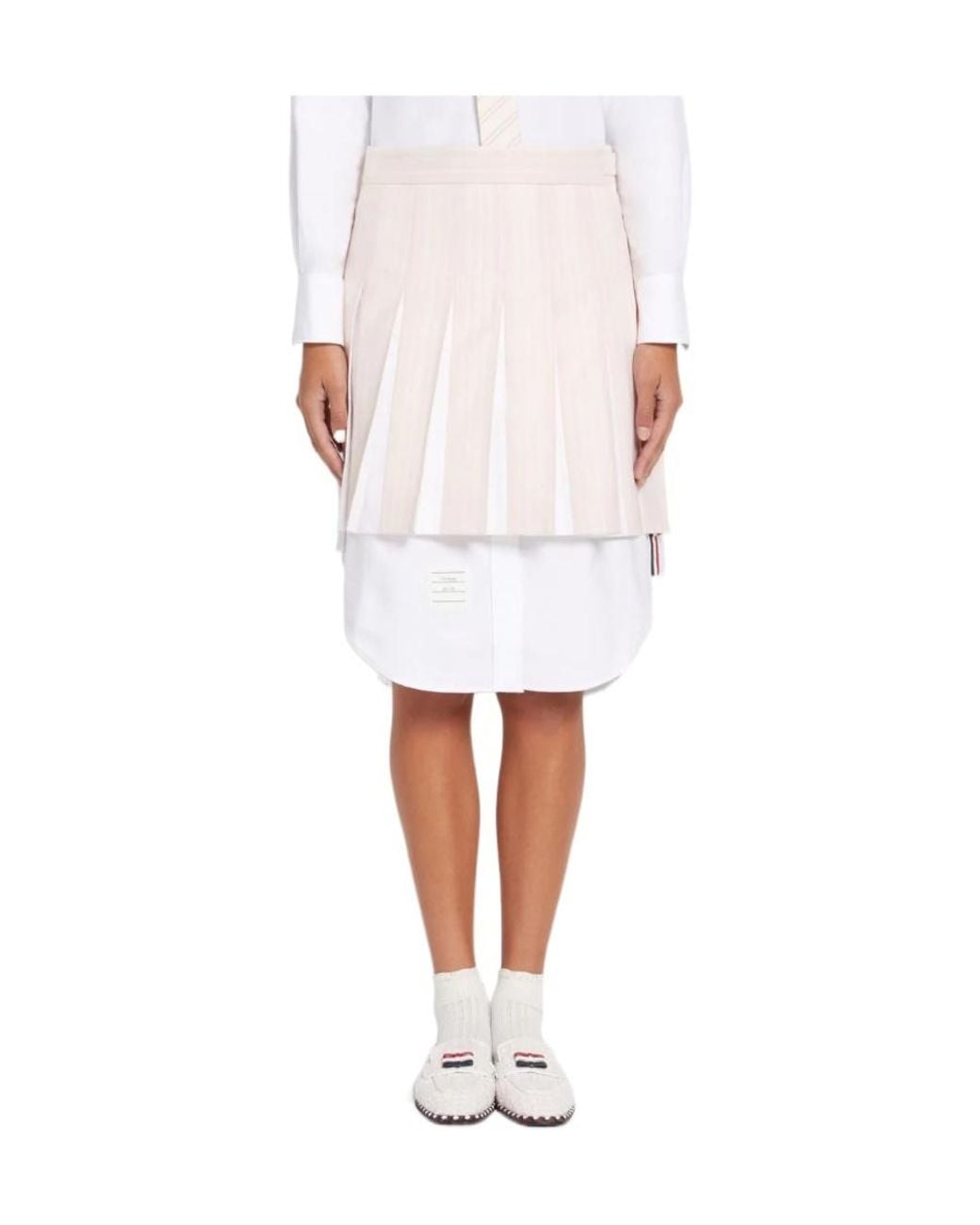 Thom Browne White High-Low Hem Pleated Skirt