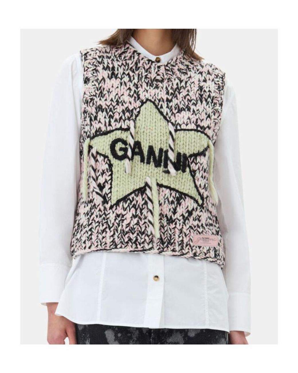 Ganni Gray Logo Intarsia Handknitted Vest
