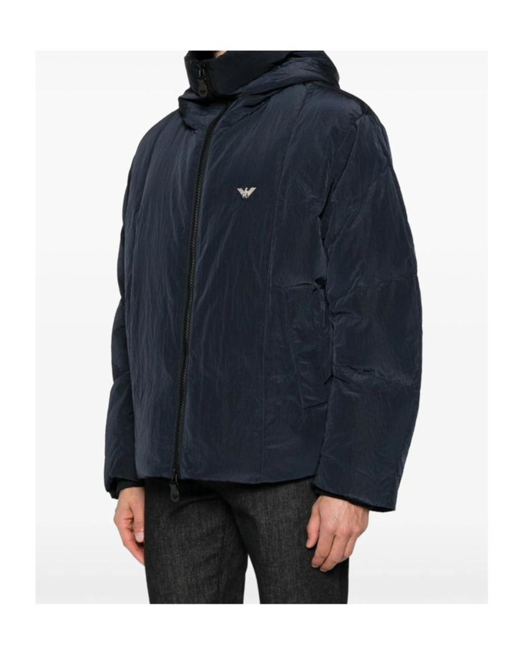 Emporio Armani Blue Hooded Zip-Up Down Jacket for men