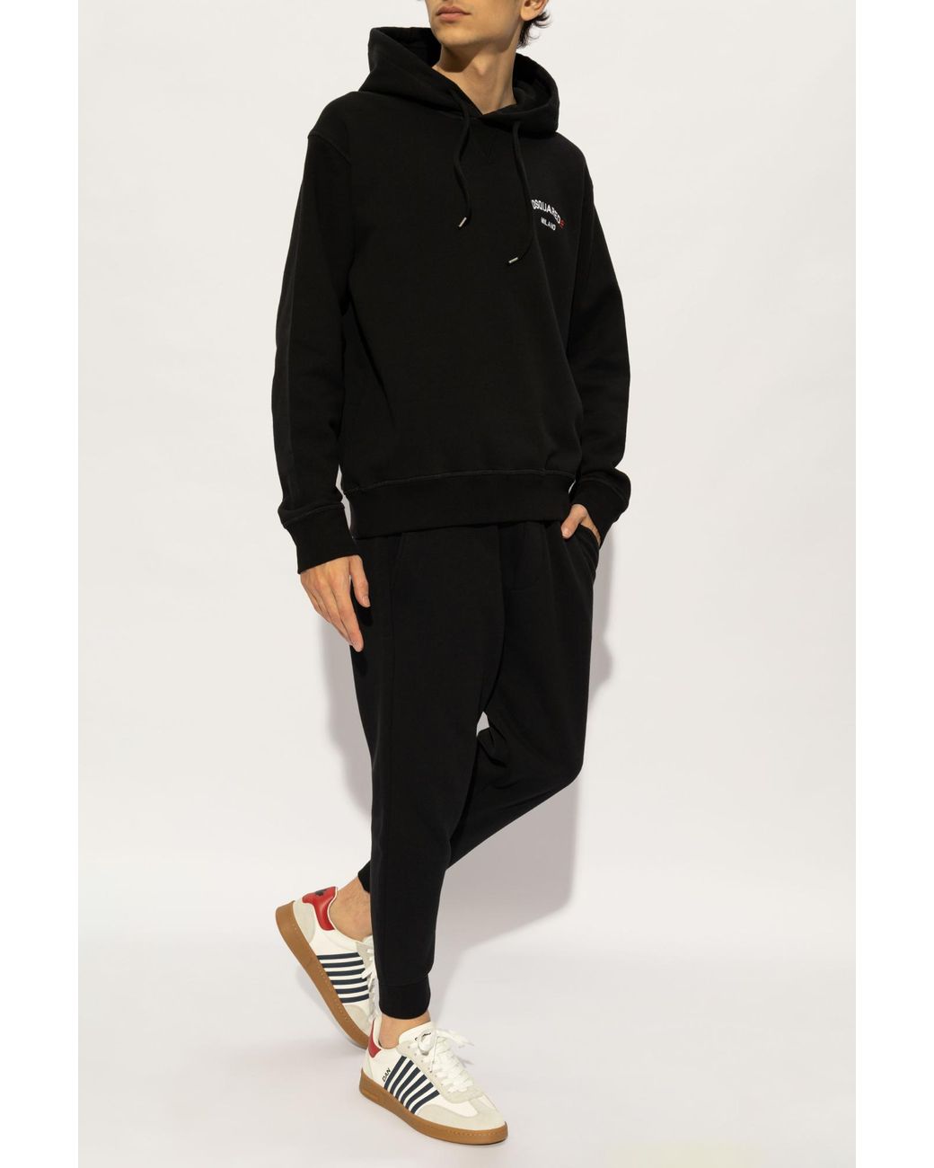 DSquared² Blue Logo Printed Drawstring Hoodie for men